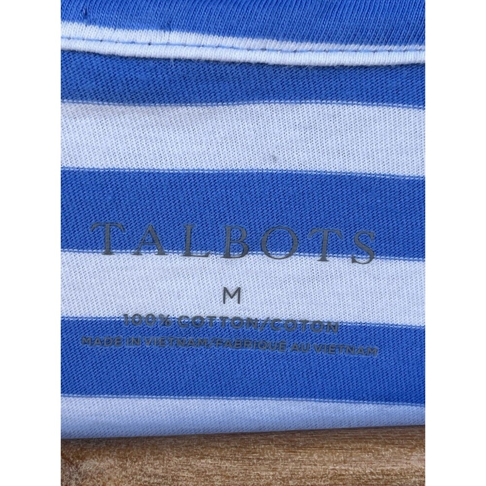 Talbots 100% Cotton Blue White Striped Collared Pullover Long Sleeve Top M - Picture 6 of 12